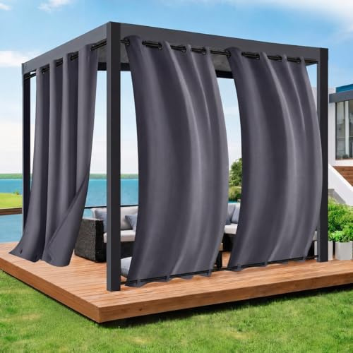 Rosnek 2 Stück Outdoor Vorhang Wetterfest Unten Gewichtet, Outdoorvorhänge mit Ösen 274x132cm Outdoor Vorhänge Wasserdicht Außenvorhang,Winddicht Balkon Gardinen für Terrasse,Pergola,Pavillon