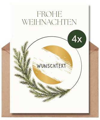The Life Barn 4x Rubbelkarte mit Umschlag Weihnachten Rubbellos Gutschein | Hochwertige Karte aus 350g Papier, goldenes Rubbeletikett, inkl Kraftpapierumschlag