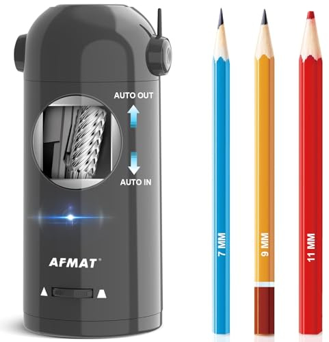 AFMAT Electric Pencil Sharpener, Fully Automatic Pencil Sharpener for 7-11.5mm Colored/Jumbo Pencils, Auto in & Out, Rechargeable Hands-Free Pencil Sharpeners for Classroom Home Office PSX5, Gray