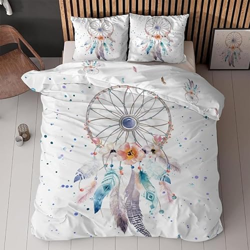 MAQUE Weiß BettwäSche Set TraumfäNger BettwäSche 135x200, WendebettwäSche und Kissenbezug 80x80, Weiche & Angenehme & Atmungsaktive Mikrofaser BettwäSche-Sets mit ReißVerschluss