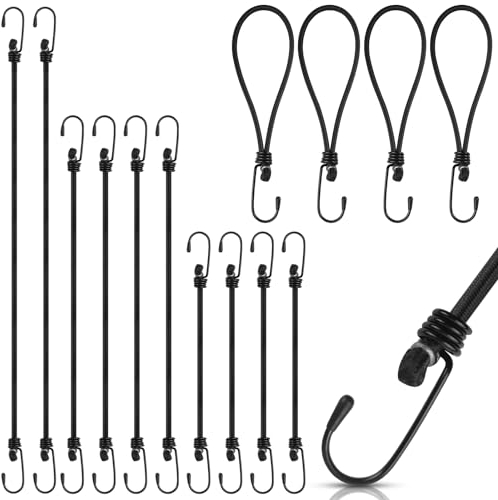 Hengxinchen 14 Stück Expander mit Haken Gepäckspanner 30cm 60cm 100cm mit Planenspanner mit Haken Schwarz Spanngummi mit Haken Bungee Cord für Gepäck