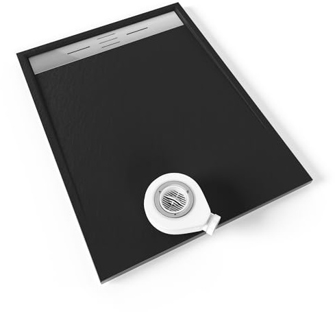 Moments of Glass Piatto doccia SMC Hiemal 120 x 90 cm, nero RAL 7021 – antisdrucciolevole, texture lavagna, antibatterico, resistente agli agenti chimici – include valvola e griglia inox