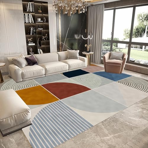 Flurteppich Waschbarer, Rutschfester Teppich Mit Blauem, Grün-rotem Geometrischem Design,kuschelige teppiche küchen Teppich,200x300cm