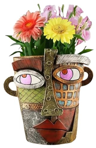 TOZLU Abstract Face Head Planter Colorful Picasso Art Resin Flower Pot