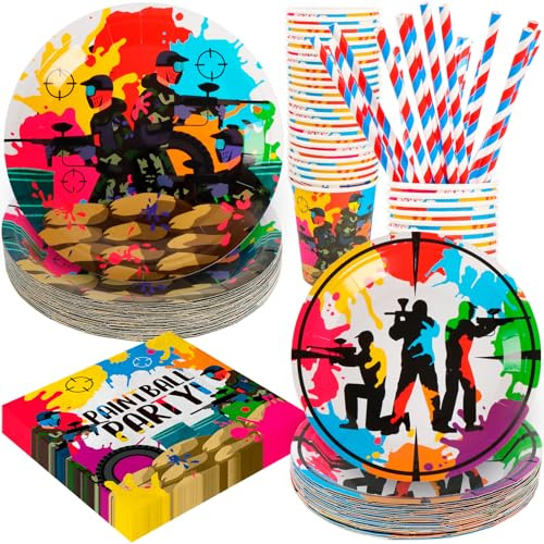 BOIKOKY 120 piezas de decoración para fiestas de cumpleaños con temática de paintball, artículos para fiestas temáticas Paintball | Para 24