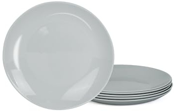 LaGlint 6er Set Essteller aus Opalglas, 26,5 cm, Grau | Leichte Speiseteller mit moderner Optik, spülmaschinen- und mikrowellengeeignet für Alltag und Dinner