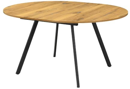 B&D home runder Esstisch Till, ausziehbar Butterfly Klappeinlage 120-150cm für 4-6 Personen Küchentisch Holztisch Esszimmertisch Metallgestell schwarz, modern Design, Sandeiche 11210-FS-EISA