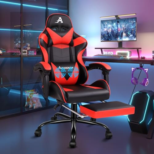 ALFORDSON Racing Game Chair, neigbar und höhenverstellbar, ergonomischer Gaming-Bürostuhl, gepolsterte Fußstütze, 180 kg Tragkraft, Rot