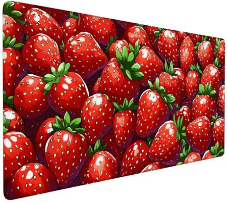 Rot Mauspad 900 x 400 x 3 mm, XXL Gaming Mauspad Erdbeere, Verlängertes Groß Mauspad Schreibtischauflage, Wasserdicht Mauspad, Genähte Kanten Mauspad, Rutschfeste Gummibasis, Mauspad Gamer Y-426