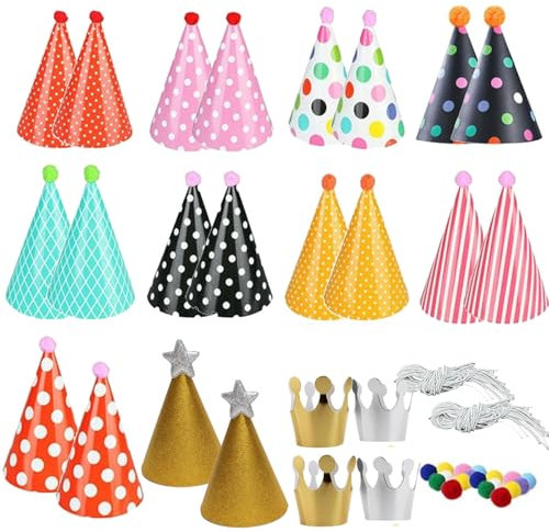 S.F.Pachira 24 cappelli a cono per feste, carta con pompon, cappelli a corona per Natale, Halloween, Capodanno, decorazioni per bambini, adulti e animali