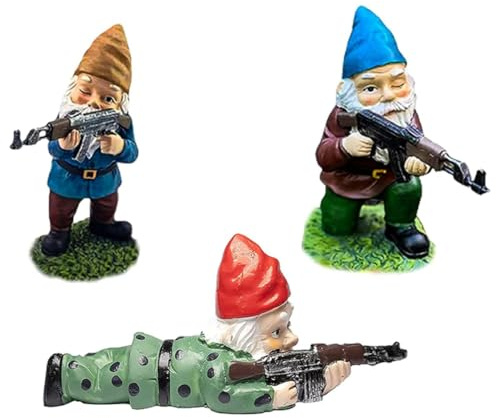 Nains de jardin, nains de jardin de l'armée, statues de jardin en plein air, décorations de jardin d'intérieur ou d'extérieur pour Halloween, vacances, Noël, Thanksgiving (rouge + jaune + bleu) N