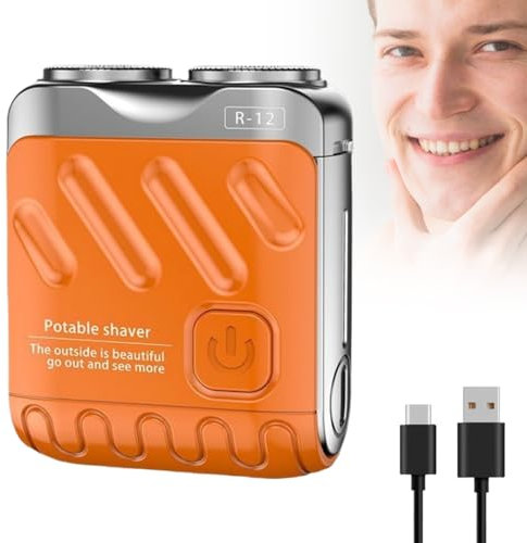 Rasierer Herren Elektrisch, 2024 Neuest Tragbarer Elektrischer, IPX7 Wasserdichter USB Mini Rasierer 6D Flexibler Mini Rasierer Herren Elektrorasierer Herren für Nass und Trockenrasierer (Orange)