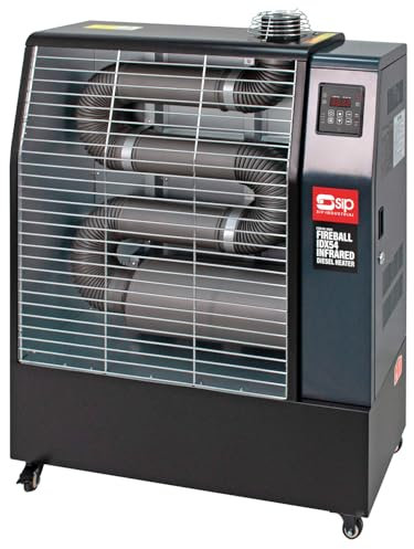 SIP FIREBALL IDX54 Industrial Infrared Heater with 3pc Flue Kit, Diesel/Paraffin, 230V 13A, 16kW / 54,594 BTU/hr, 373m³ / 13,321ft³ Heating Area, 50L Fuel Tank