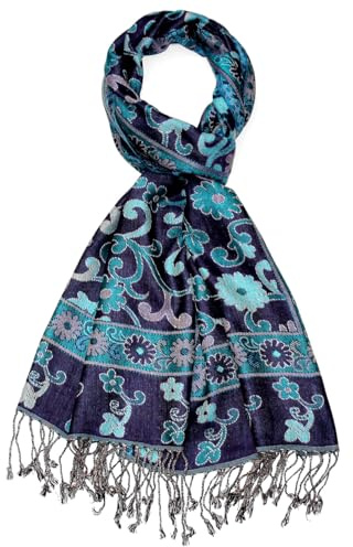 Lorenzo Cana Schal aus Naturfasern jacquard gewebt Viskose Paisley Muster Tuch Blau Türkis gewebt - 7868611