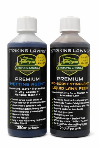 STRIKING LAWNS® Premium Lawn Wetting Agent + Bio‑Boost Lawn Feed Bundle – Hydrates Dry Soil & Enhances Nutrient Uptake – Covers 250m²