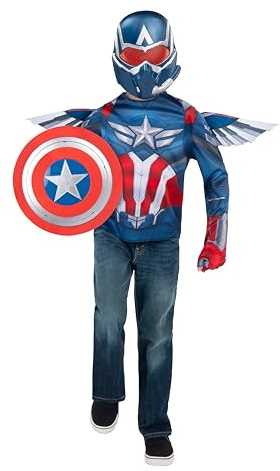 MARVEL Captain America Official Dress Up Trunk Set - Seven-Piece Set with Costume Top, Mask, Wings, Gloves, and Shield - Size S (4-7)