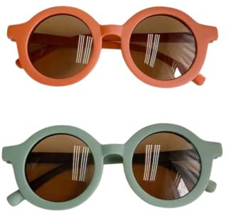 Kids Sunglasses, 2 Pieces Round Retro Style for Boys and Girls and Baby Age 1-8, UV 400