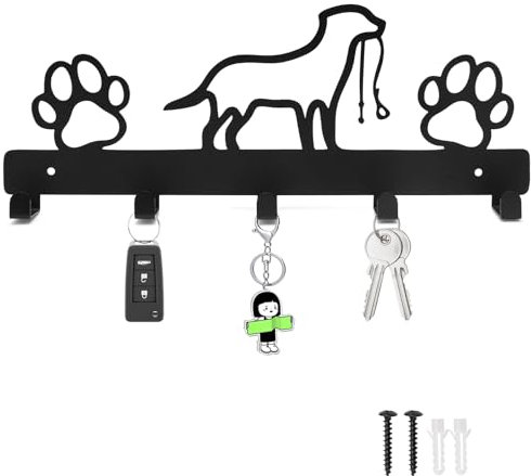 UOCAI Hundgarderob, hundgarderob med 5 krokar, nyckelhållare hundkoppelhållare vägg, hundgarderob med hylla, krok hängare vägg för hundtillbehör väskor nyckel kläder (32 x 15 cm)