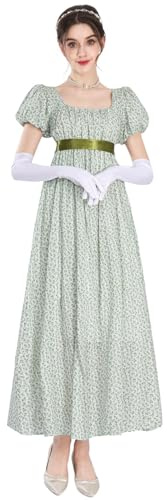 CR ROLECOS Regency Dresses for Women Long Floral Regency Era Dress Empire Waist Tea Party Dress Green L