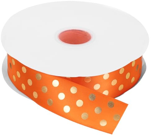 QUARKZMAN 3,8 cm x 91 m polyester satinband, presentband med guldprickar färgglada band tygband för presentrosett gör-det-själv pyssel påsk halloween bröllopsfest, band orange