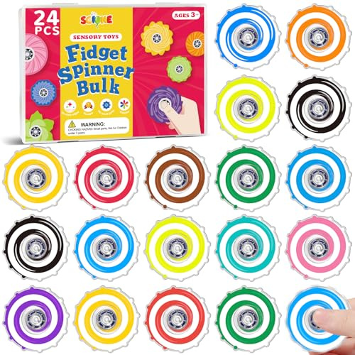 SCIONE 24er Pack Fidget Spinner Kindergeburtstag Mitgebsel – Mini Acryl Handspinner mit Wirbel-Effekt, Bunte Sensorik Spielzeug Set für Gastgeschenke, Klassenbelohnungen & Stressabbau (4cm)
