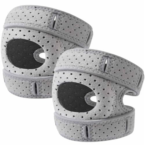 2 PCS Knee Brace, Adjustable Knee Braces with Patella Support for Men & Women - Compression Sleeve for Arthritis Pain, Meniscus Tear Recovery, Running, Sports & Workout (Gray, S/M)