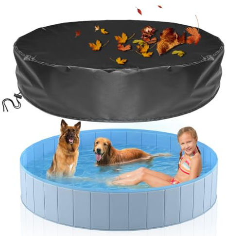 Tutamaz Hunde Pool Abdeckung, 160 x 30cm Rund Poolabdeckung, Wasserdicht UV-Schutz Schwimmbadabdeckung, Faltbarer Runde Poolabdeckung Staubdicht Hunde Pool Schutzabdeckung für Haus Garten im Freien