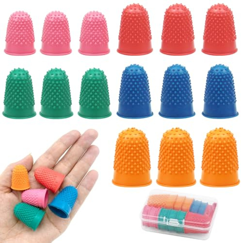 15 Pcs Rubber Thimbles, Rubber Finger Thimbles, for Finger Tips Protection, Reusable Finger Protectors, for Paperwork Money Counting Cutting Sewing Crafts (5 Sizes)