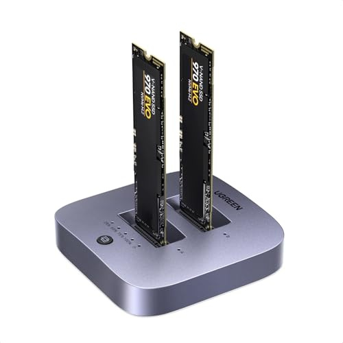 UGREEN 20Gbps Dual-Bay M.2 NVMe Enclosure, SSD Cloner Dock, Offline Clone | Aluminum, UASP/TRIM, Supports M/B+M Key, 2230/2242/2260/2280, USB3.2 Gen2, USB3.2 Gen1, USB2.0, for PC/Mac/Laptop
