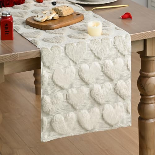 Artoid Mode Camino de mesa de terciopelo de felpa suave de piel sintética, color beige, amor, día de San Valentín, día de la madre, cocina, mesa, vacaciones, fiesta, decoración, 33 x 183 cm