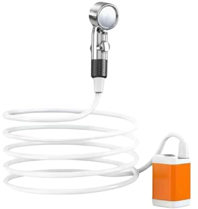 Akfldms IPX7 Waterproof Electric Pump Shower Rechargeable LCD Screen Camping Shower Storage Kit with Storage Bag and Stand