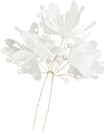 Brudhårnålar med pärlor, handgjorda U-formade blomklämmor med kristaller, vit