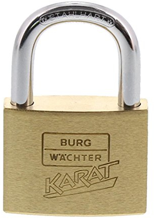 Burg-Wächter Vorhangschloss, Vorhängeschloss mit Schlüssel, 6 mm Bügelstärke, massives Messingschloss, Kneifschutz, Gehärtet, Doppelt verriegelt, Karat 217 40/6