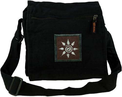 GURU SHOP Bestickte Schultertasche, Hippie Tasche, Goa Tasche - Schwarz, Unisex - Erwachsene, 20x20x6 cm