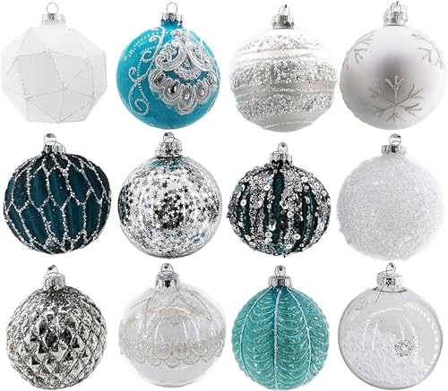 My-goodbuy24 12er Set Luxus Weihnachtskugeln Echtglas Glaskugeln Weihnachten Weihnachtsdeko Christbaumkugeln Set A 8 cm türkis