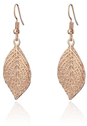 Ohrhänger für Damen, Blatt-Tropfen-Ohrringe mit Mädchen, Roségold oder versilbert, Ohrring aus Edelstahl, Metall, Kein Edelstein