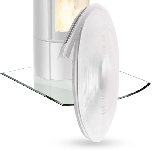BIJON Max Silikon-Dichtlippe Schmutzlippe für Kaminplatte, Glasbodenplatte, Ofenplatte, Bodenplatte, Kaminofenplatte - Kaminofen Dichtung Selbstklebend - Länge 4,5m