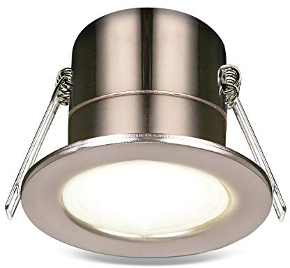 Luceco F-Eco GU10 Standard Fixed Dimmable Downlight, 5 Watts, 3000K Colour Temperature, Brushed Steel Alloy Steel