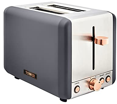 Tower T20036RGG Cavaletto 2-Slice Toaster with Defrost/Reheat, Stainless Steel, 850 W, Grey and Rose Gold