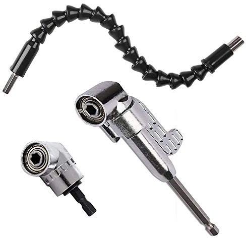 KAILEE 2pcs 105 ° Broca Angulo Recto 1/4 de Pulgada de 6 mm Hexagonal y 1pcs Extensor Flexible para Destornillador Angulo Broca de Destornillador de Socket Adaptador de Portabrocas
