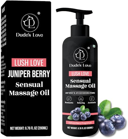 Dude's Love - Bio – Essbares Beeren-Körpermassageöl mit natürlichem Limetten- und Wacholderbeerenöl | Entspannendes Körpermassageöl | Nährt und befeuchtet die Haut | 200 ml