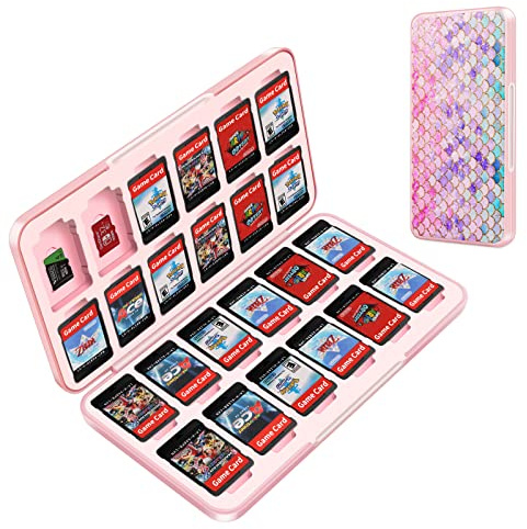 OLDZHU Cute Switch Game Case Holder Compatible with Nintendo Switch&Switch OLED Game,Switch Game Card Case Storage for 24 Games Cartridges and 24 Micro SD Card (Fish Scales)