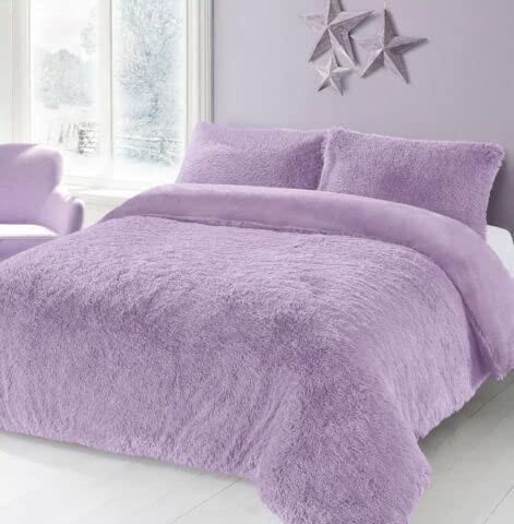 NIGHTZONE Teddy Bear Fleece Long Fur Cuddles Alaska Luxury Duvet Cover Set Warm Cosy Soft Teddy Bedding Set (Lilac, Single)