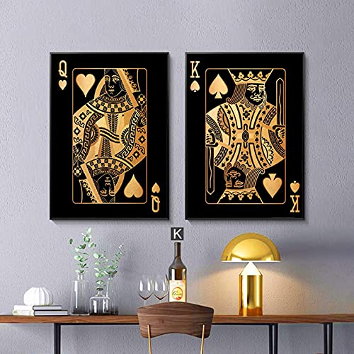Leinwanddrucke Schwarz Goldene Spielkarten Vintage Poster Und Drucke Wandkunst Für Wohnzimmer Retro Wohnkultur Abstrakt23.6x 31.4(60x80cm)x2 Kein Rahmen
