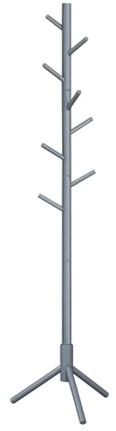 VASAGLE Garderobenständer, Kleiderständer aus Massivholz, Garderobe in Baumform, 8 Haken, 3 verstellbare Höhen, für Kleidung Hut Tasche, Wohnzimmer Schlafzimmer Büro, grau RCR04GY
