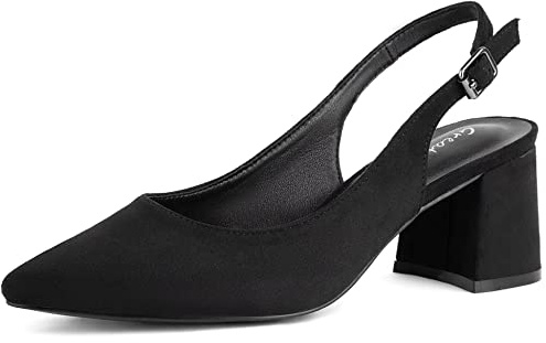 Greatonu Dam, spetssko, slingback pumps, blockklack, dam, pumps, ankelrem, klänning, sandaler, svart, 37 EU