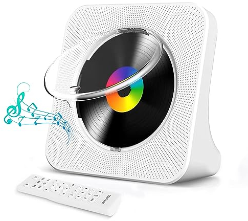 Lecteur CD Bluetooth Portable, Lecteur Radio CD avec minuterie, Lecteur USB/AUX/Radio FM/transmetteur Bluetooth, stéréo connectée, écran LCD, Lecteur de Musique avec télécommande.