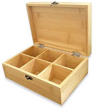 Wooden Storage Box With Lid - Wood Tea Box Organiser With Compartments - Kitchen Organiser Storage Box For Teabags Coffee Pods Spices and Seasonings - Display Box Craft Box & Small Wooden Case Crate