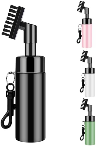 FUZVOL Brosse de nettoyage pour rainures de club de golf avec pulvérisation d'eau et crochet intégrés, accessoires de golf avec bouteille d'eau d'extrusion, noir