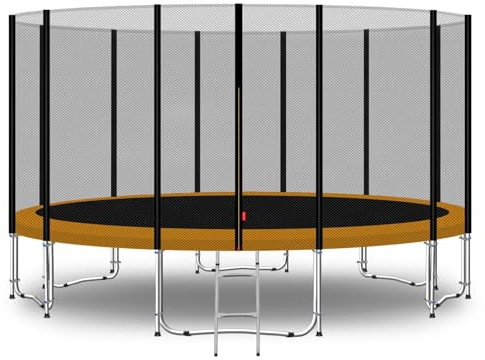 Baunsal® Trampolin Outdoor Ø 427 cm (EXD) orange als Komplettset mit Federabdeckung, Sprungmatte, Netz und Leiter - Gartentrampolin Spielzeug für Kinder